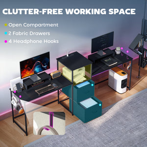 Bureau gaming 96 pouces  double pour 2 personnes avec prises électriques et supports pour écrans, noir