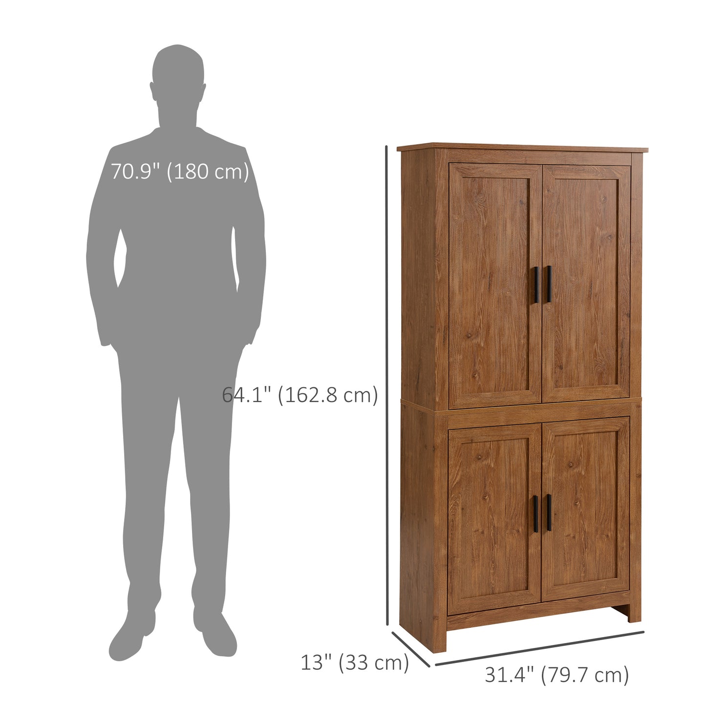 Storage unit with 4 doors and 3 adjustable shelves, oak