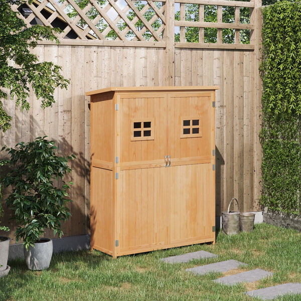 Abri de jardin en bois avec fenêtres et double porte, bois naturel