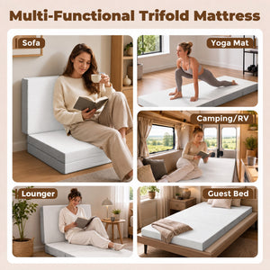 Matelas simple Twin pliable 3 sections de 6 po avec mousse mémoire au gel rafraîchissant – Blanc et gris
