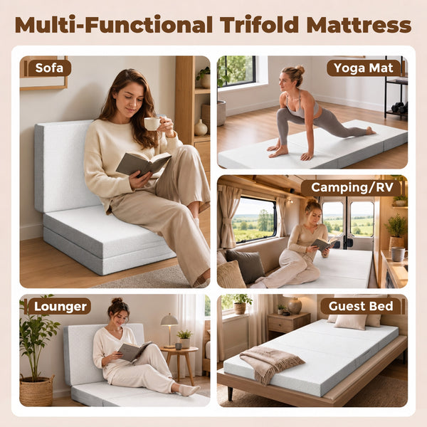 Matelas simple Twin pliable 3 sections de 6 po avec mousse mémoire au gel rafraîchissant – Blanc et gris