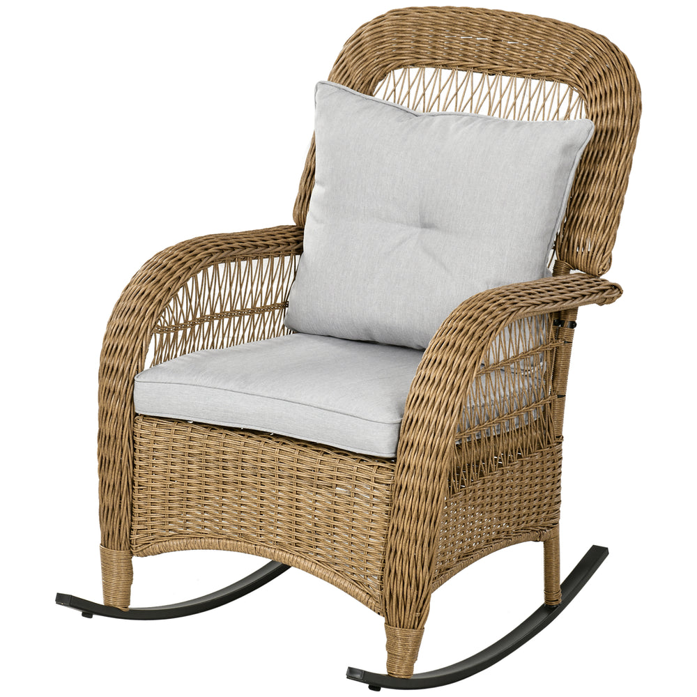 Fauteuil berçant en rotin avec coussin, gris clair