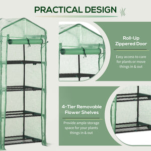 Portable greenhouse with 4 shelves, steel frame, PE cover, dark green