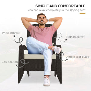 Chaise Adirondack en rotin avec coussins pour patio, kaki
