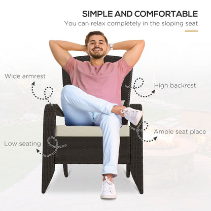Chaise Adirondack en rotin avec coussins pour patio, kaki