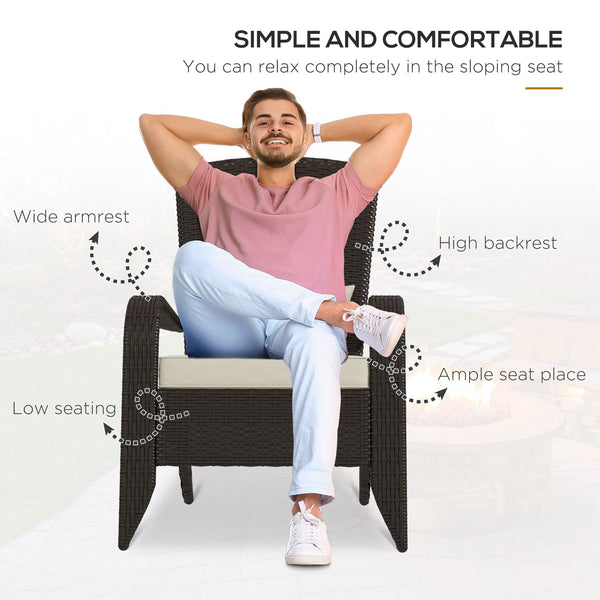 Chaise Adirondack en rotin avec coussins pour patio, kaki