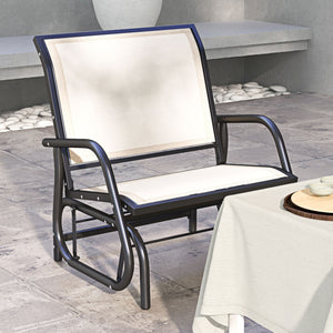 Fauteuil de jardin avec assise et dossier en tissu maillé respirant, cadre en métal et accoudoirs, couleur crème