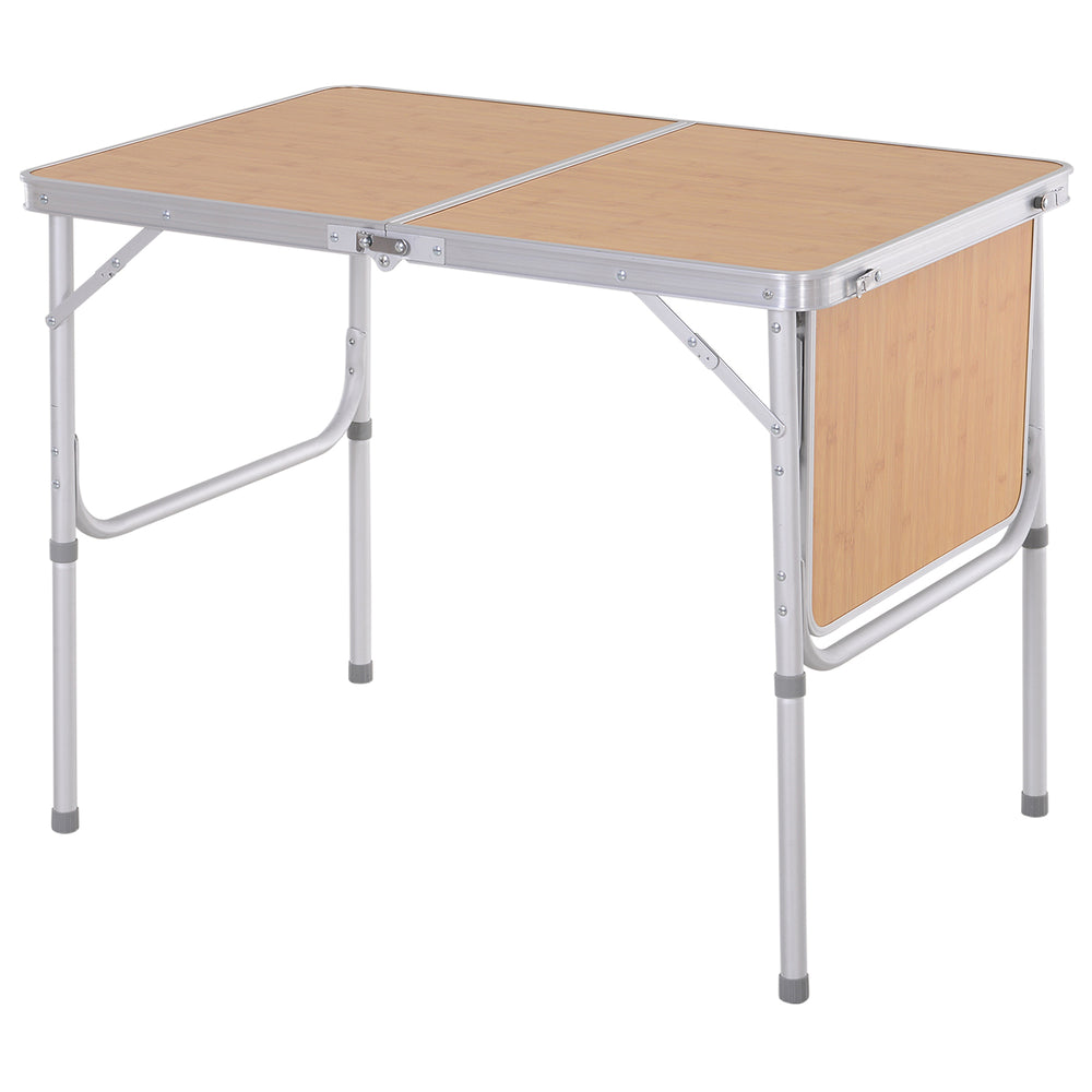 Table de pique-nique 3pieds avec tablette coulissante, en aluminium, hauteur réglable (2 niveaux).