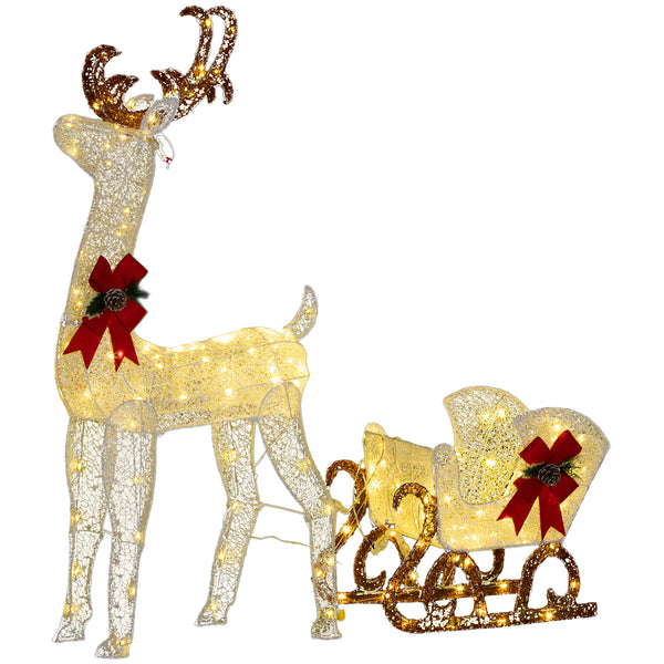 Reindeer with light-up sleigh with 170 LEDs for the holidays, white