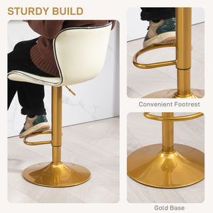 Set of 2 bar stools with PU leather upholstery, white