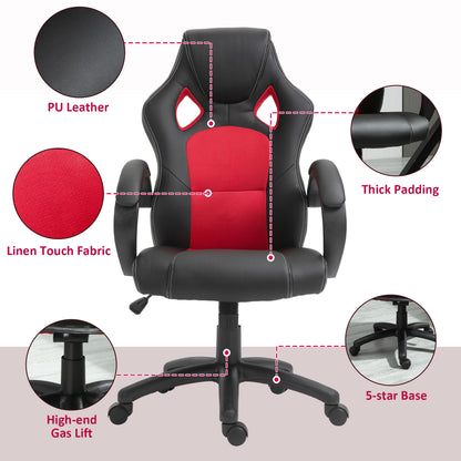 Gaming office chair with swivel casters, padded headrest and reclining function, red