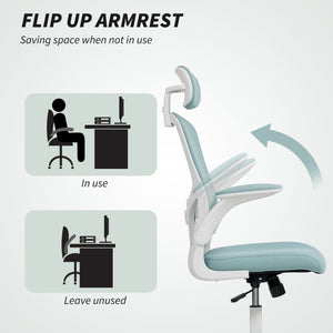 Ergonomic mesh office chair with headrest and lumbar support, light green