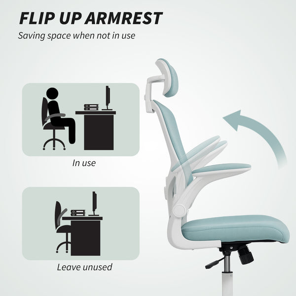 Ergonomic mesh office chair with headrest and lumbar support, light green