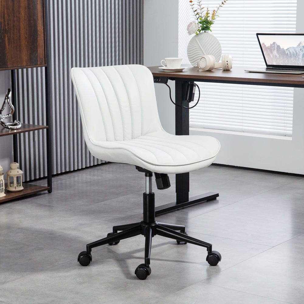Chaise de bureau sans accoudoirs pivotante à 360°, hauteur et inclinaison réglables, blanc crème