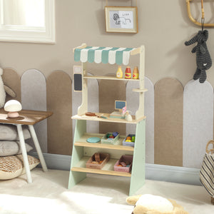 Supermarket playset with cash register, blackboard and pretend food, ages 3 and up