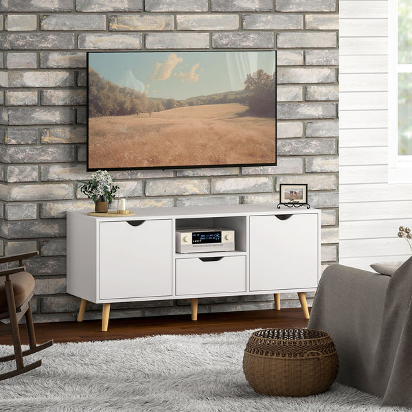 Meuble TV avec rangement pour téléviseur jusqu'à 50 pouces, blanc