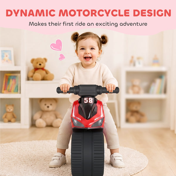 Qaba Balance Bike with Music and Wide Tires Baby Balance Bike for Toddlers 1-3 Years Red