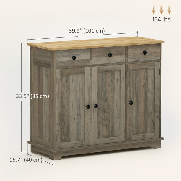 Buffet moderne avec rangements, tiroirs et étagères réglables pour salon, gris délavé