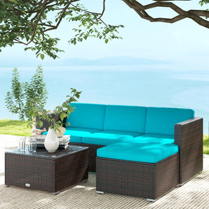 Mobilier de jardin avec coussins moelleux, canapés d'angle, turquoise