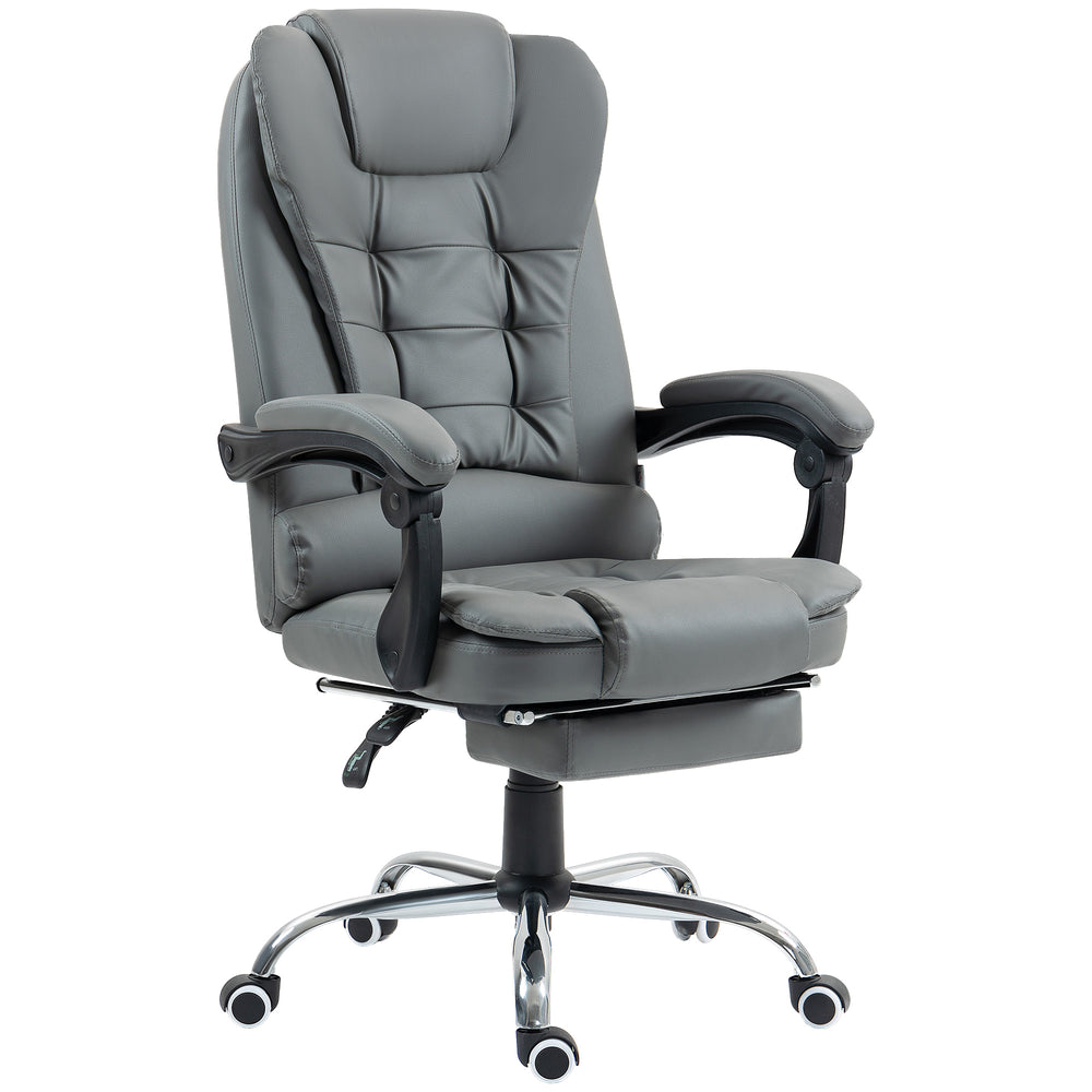 Chaise de bureau à dossier haut en similicuir avec repose-pieds rétractable et accoudoirs rembourrés, gris