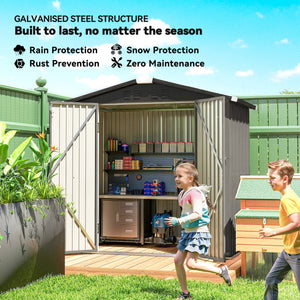 Metal garden shed, with lockable double door and 4 vents, grey