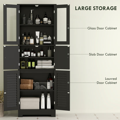 Freestanding bathroom cabinet with glass doors, black