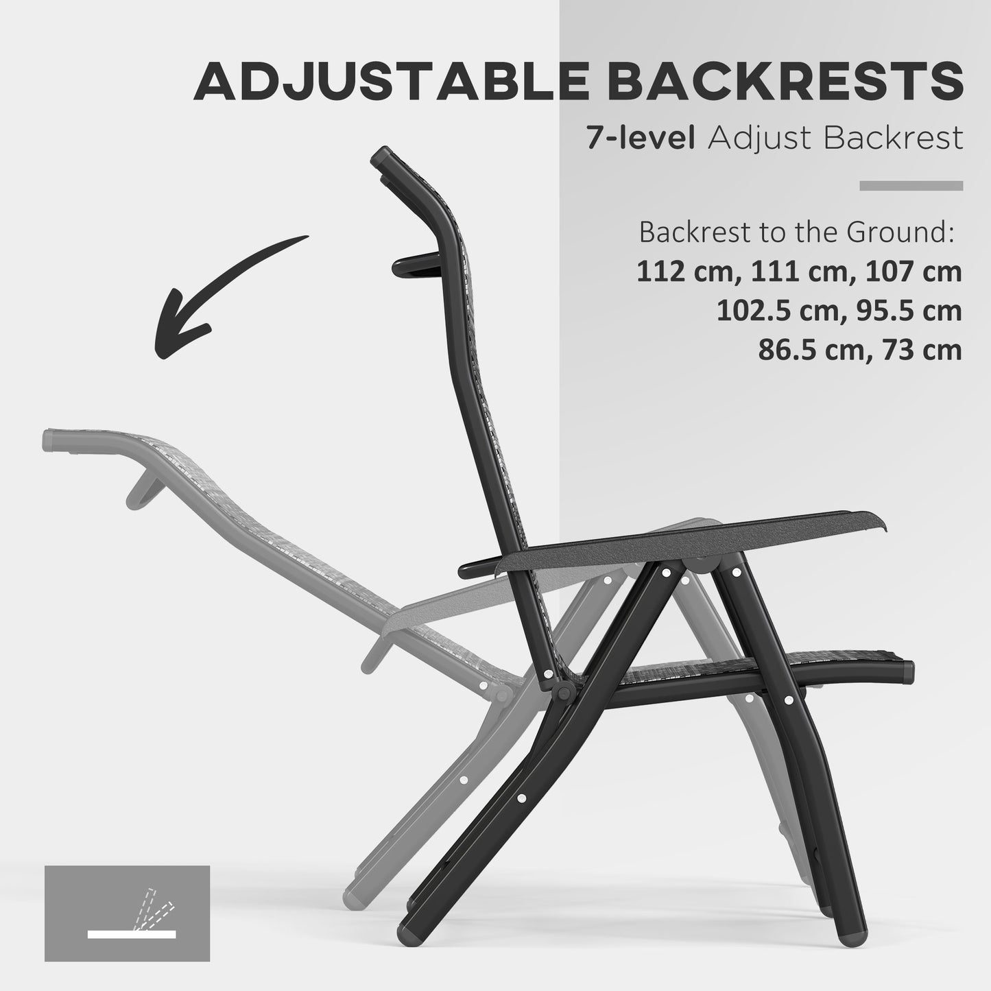 Lot de 2 chaises pliantes d'extérieur en osier avec dossier réglable, gris mélangé