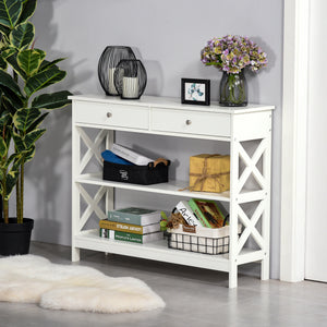 Console d'entrée étroite avec étagères de rangement, blanc