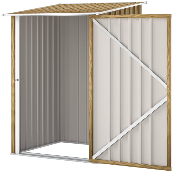 Cabanon de jardin compact en acier galvanisé avec porte verrouillable, couleur bois