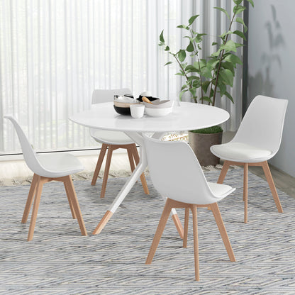 Lot de 4 chaises de salle à manger modernes en bois d'hévéa avec coussin en cuir synthétique, blanc