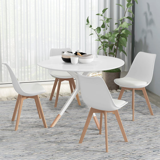 Lot de 4 chaises de salle à manger modernes en bois d'hévéa avec coussin en cuir synthétique, blanc