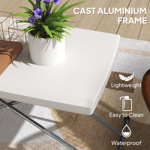 Table pliante d'extérieur réglable en 3 niveaux, blanche