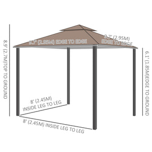 10' x 10' Double Tier Garden Gazebo Canopy Outdoor Sunshade Tent Anti-UV Roof with Metal Frame, Coffee