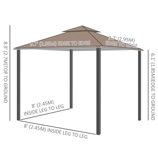 10' x 10' Double Tier Garden Gazebo Canopy Outdoor Sunshade Tent Anti-UV Roof with Metal Frame, Coffee