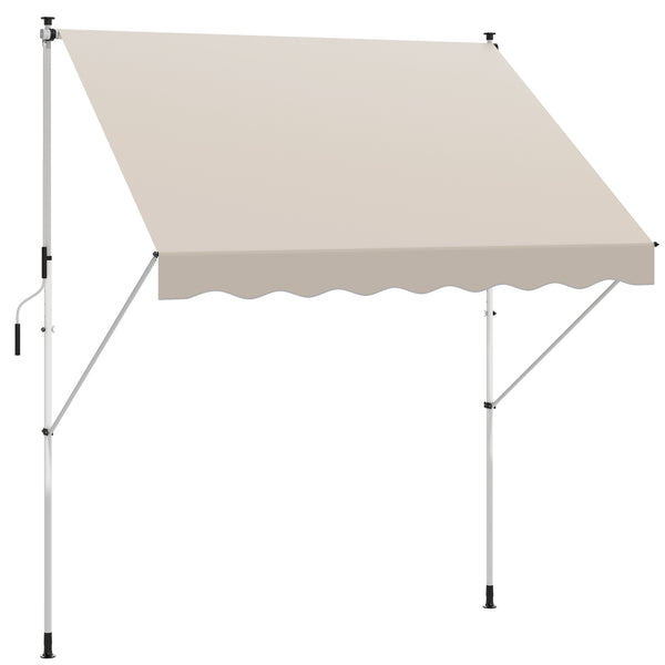 10x5ft Manual Retractable Awning, Patio Sun Shade Canopy Shelter with 5.6-9.2ft Support Pole, Water Resistant UV Protector, for Window, Door, Porch, Deck, Beige