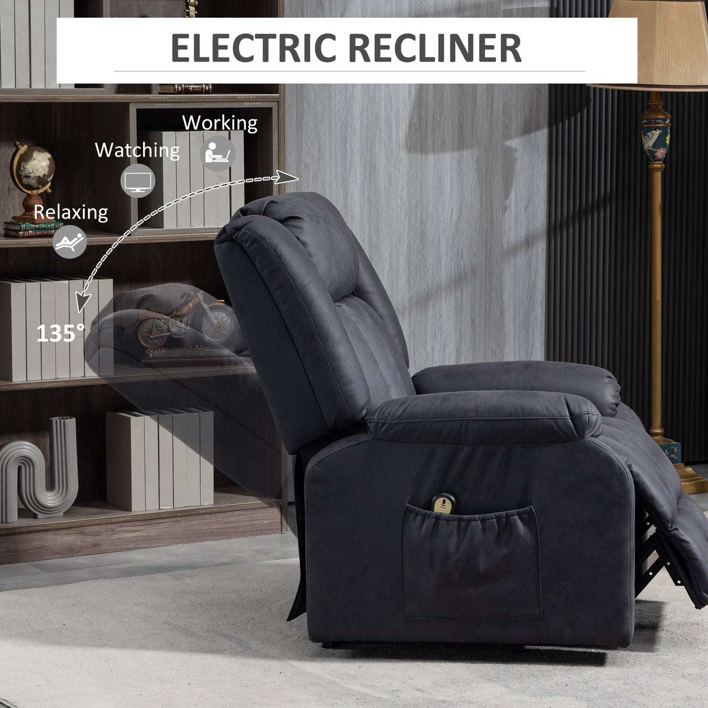 Fauteuil releveur pour seniors, fauteuil inclinable électrique en microfibre avec télécommande, montage rapide, gris anthracite