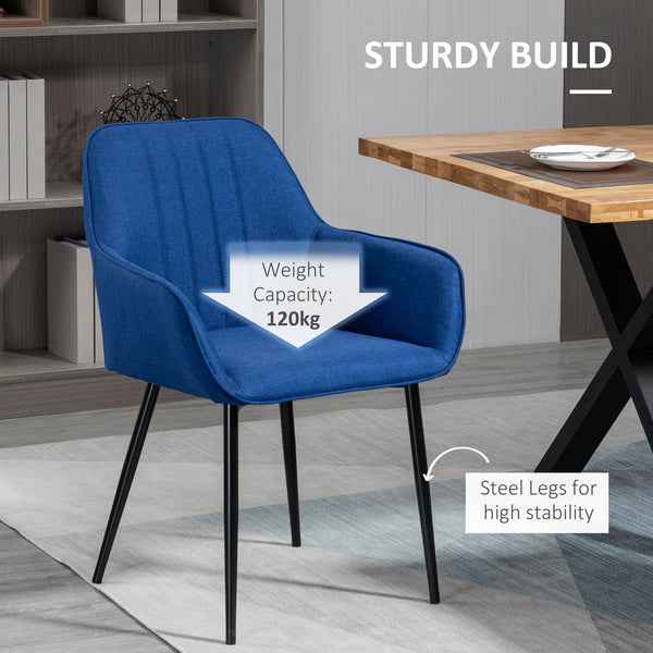 Set of 2 linen-upholstered chairs with metal legs, dark blue