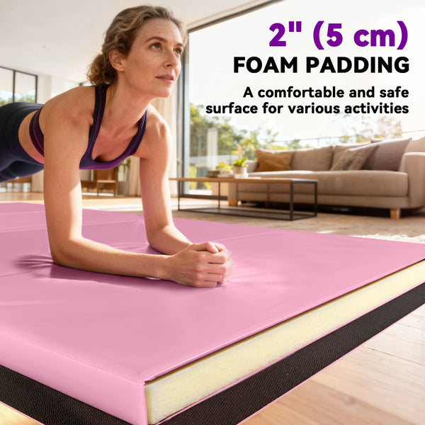 Soozier 4'x6'x2'' Folding Gymnastics Tumbling Mat, Exercise Mat with Carrying Handles for Yoga, MMA, Martial Arts, Pink