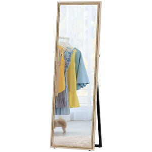 Rectangular full-length mirror with two-tone frame, white wood grain
