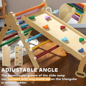 Ensemble triangle Pikler 5 en 1 avec échelle, rampe et arche, multicolore