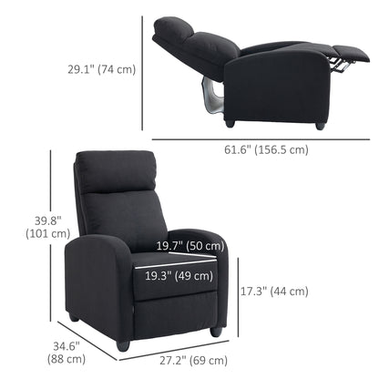 Fabric Recliner Chair, Single Recliner with Padded Seat for Living Room, Black