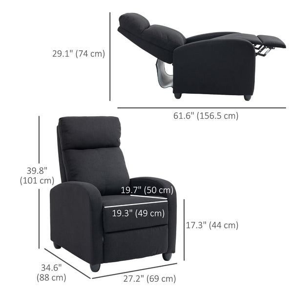 Fauteuil inclinable en tissu avec assise rembourrée, noir