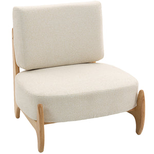 Fauteuil d'appoint avec structure en bois d'hévéa, assise large, blanc crème