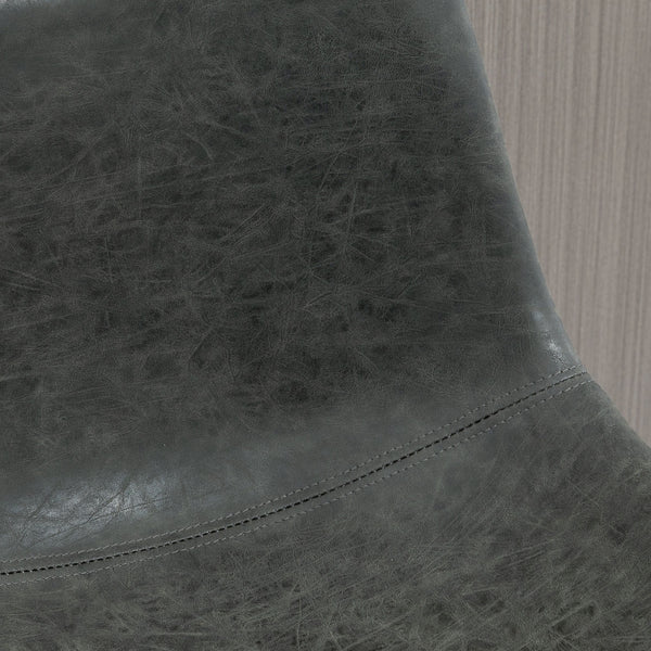 Set of 2 vintage style bar stools in faux leather, dark grey.