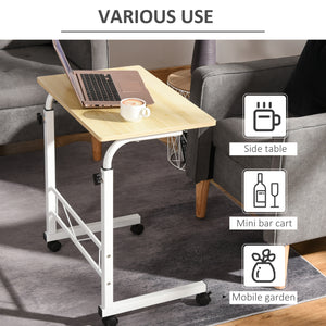 Bureau debout mobile à hauteur réglable avec roulettes, bois naturel