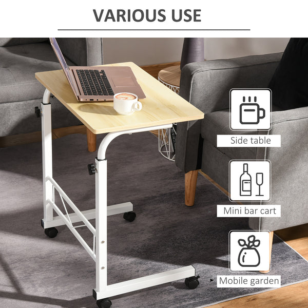 Bureau debout mobile à hauteur réglable avec roulettes, bois naturel