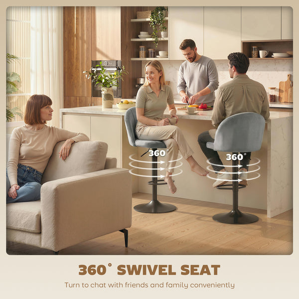 Ensemble de 2 tabourets de bar pivotants avec repose-pieds, gris