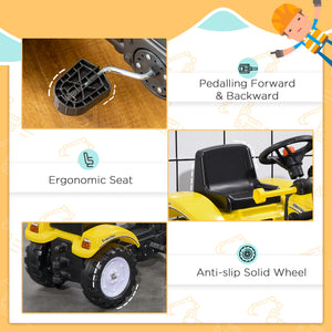 Pedal Tractor for 3 Year Old Kids, Pedal Construction Vehicle with Front Loader, Yellow