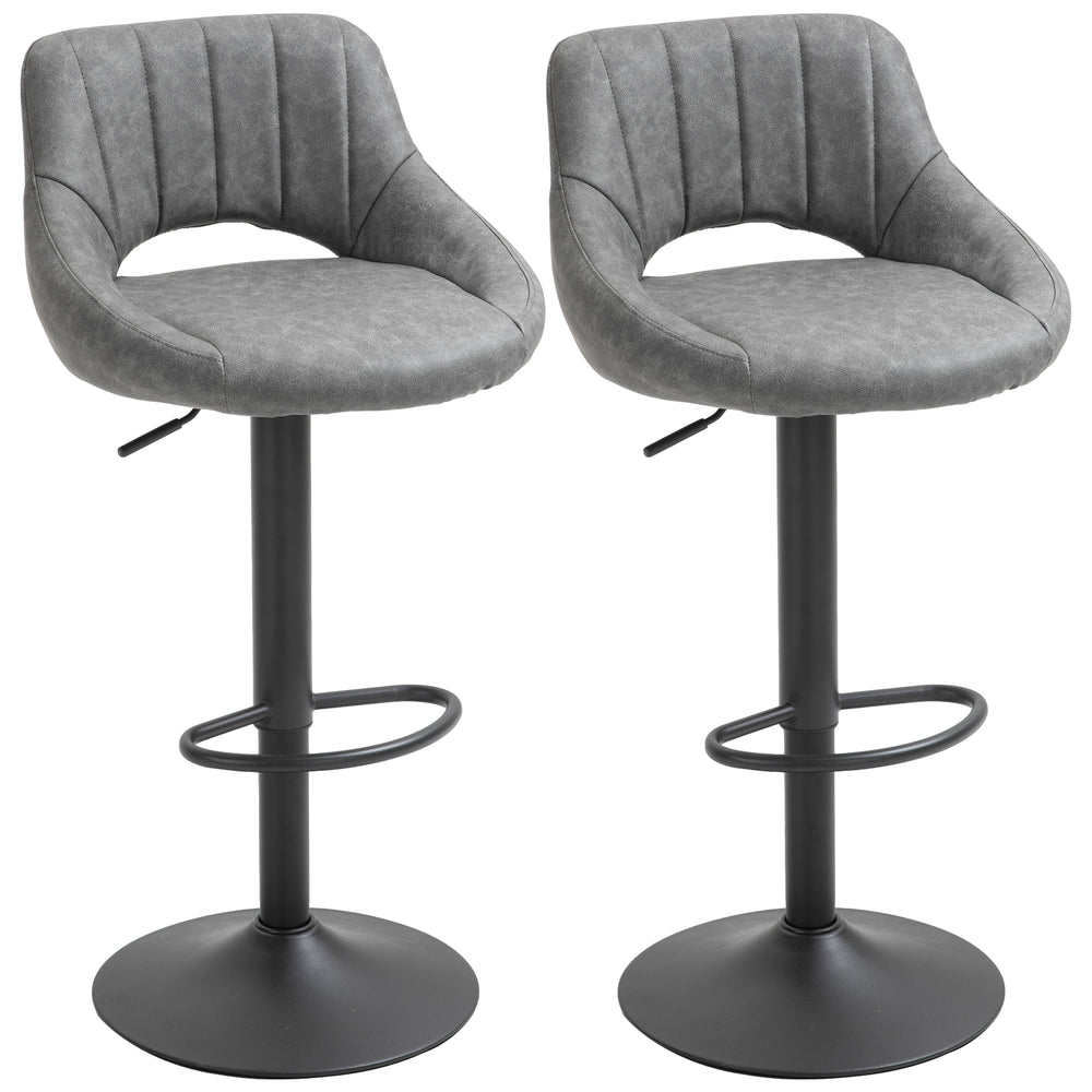 Set of 2 swivel bar stools upholstered in faux leather, grey