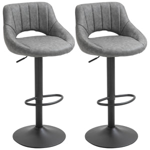 Set of 2 swivel bar stools upholstered in faux leather, grey